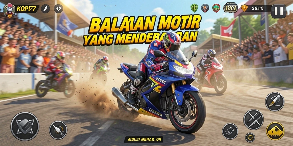 Tampilan gameplay seru KOPI77 dengan balapan motor.