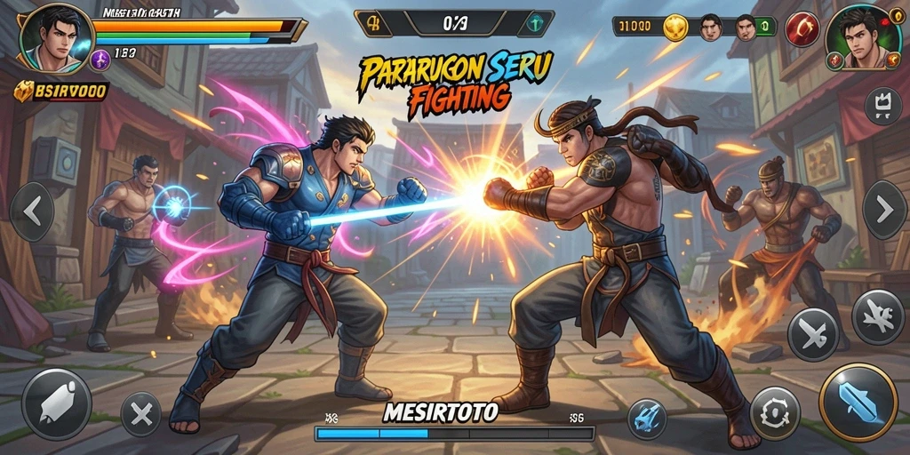 Tangkapan layar utama dari <strong>MESIRTOTO</strong> menunjukkan aksi pertarungan yang intens dan karakter beragam.