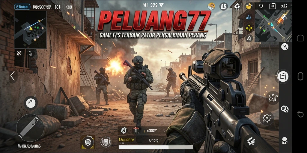 Screenshot gameplay PELUANG77 menampilkan aksi menegangkan di medan perang.