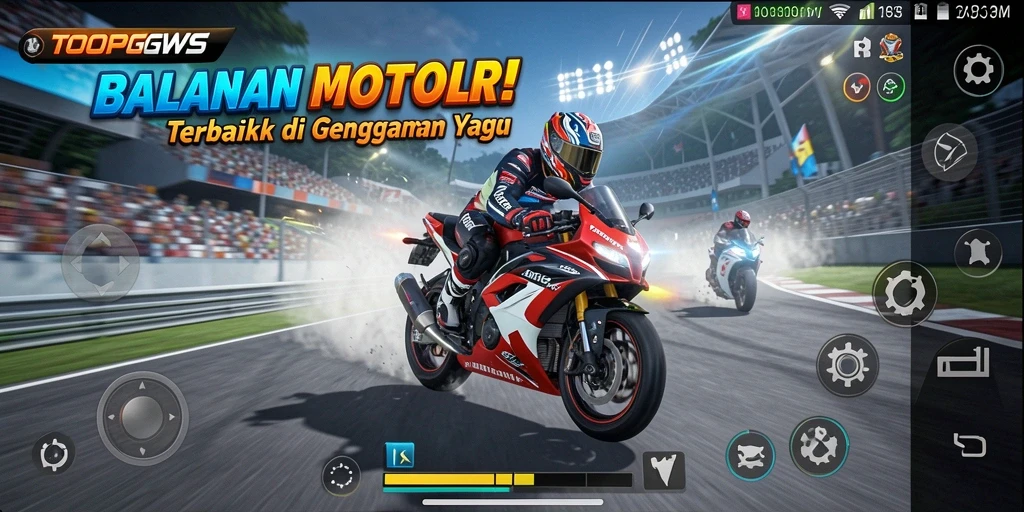 Tampilan balapan mendebarkan dari TOOPGWS dengan motor cepat.