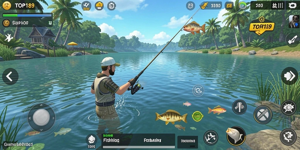 Tampilan gameplay seru saat memancing di berbagai lokasi indah.